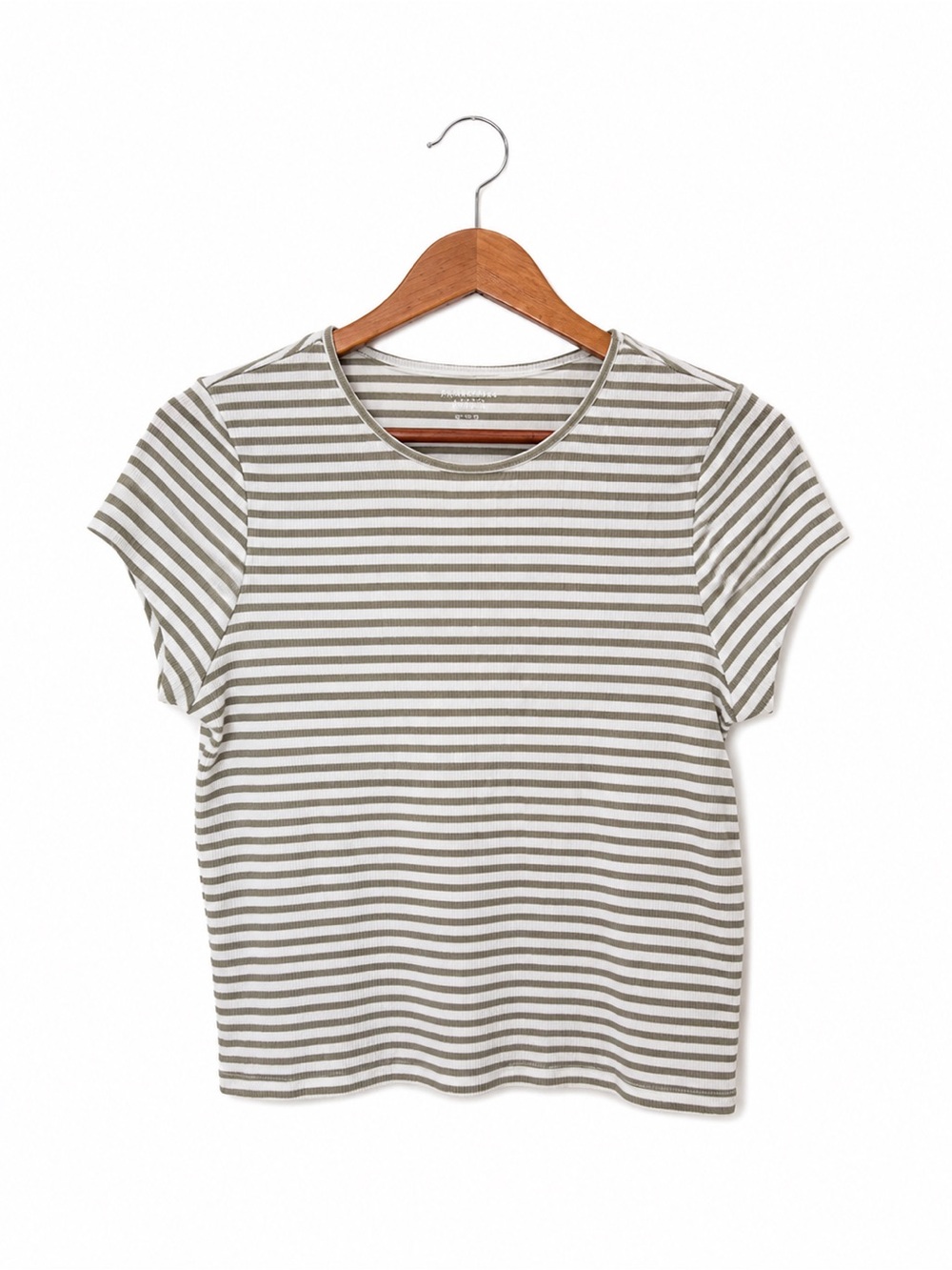 American Eagle Outfitters Olive and White Striped Short-Sleeve Tee